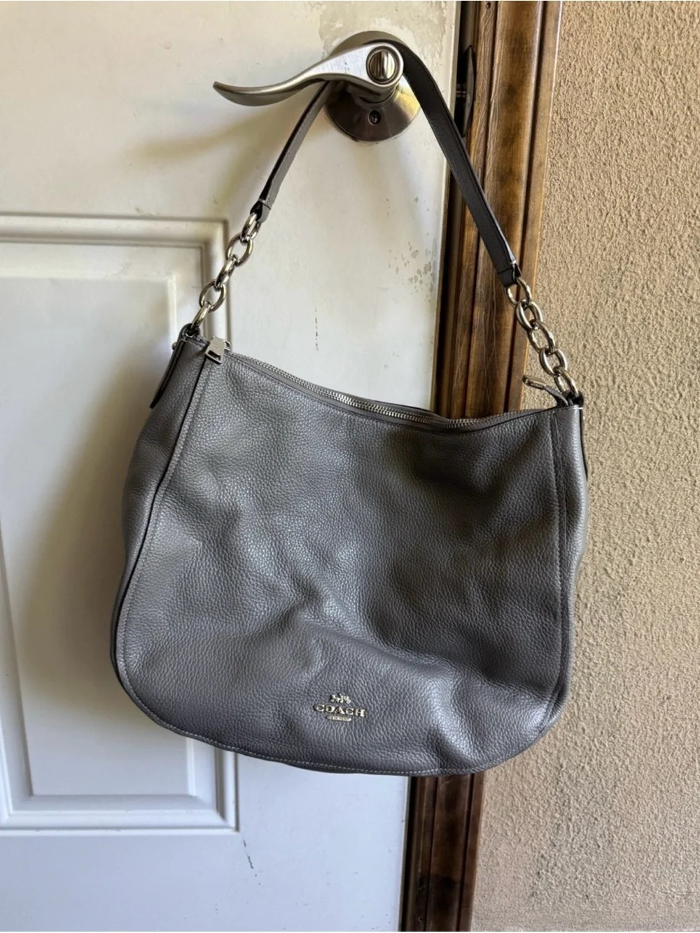 Coach Elle Hobo Heather Grey Pebbled Leather Shoulder Bag Silver Hardware